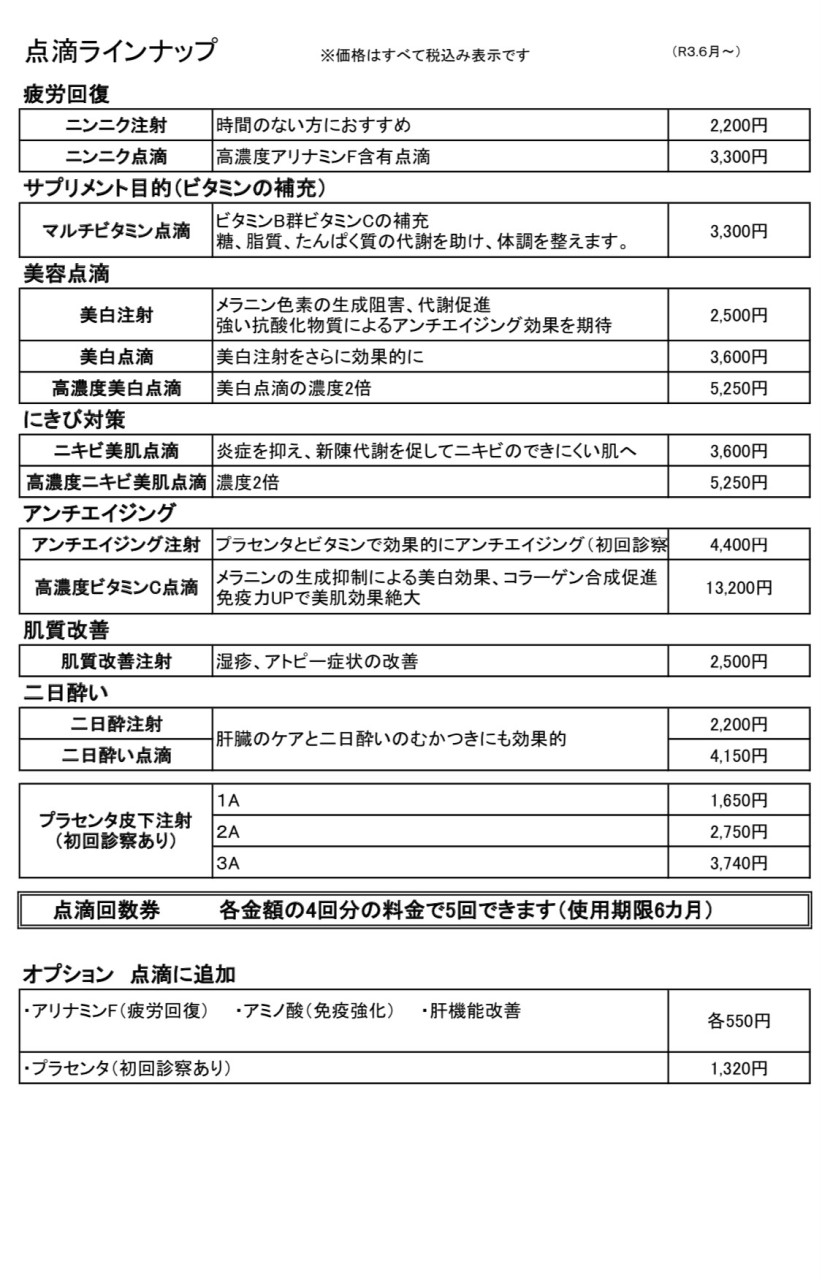 点滴価格変更